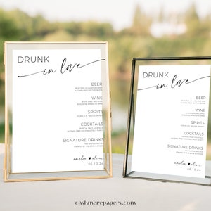 Wedding Bar Sign Drunk In Love, Minimalist Drunk In Love Bar Sign, Printable Wedding Drink Bar Menu Editable Template Instant Download DIY