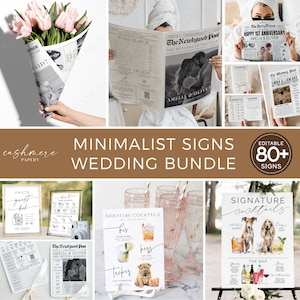 Minimalist Wedding Sign Bundle, Wedding Stationery Bundle, Modern Wedding Reception Signage Templates, 80+ Printable Wedding Sign Editable
