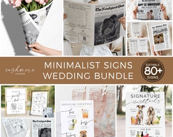 Minimalist Wedding Sign Bundle, Wedding Stationery Bundle, Modern Wedding Reception Signage Templates, 80+ Printable Wedding Sign Editable
