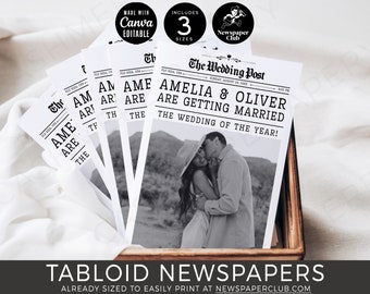 Wedding Magazine Program Template Canva | Wedding Day Ceremony Timeline Editable Newspaper Printable Digital Download for Newspaperclub