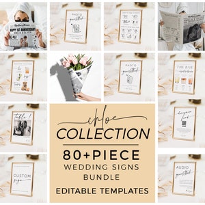 Wedding Stationery and Reception Bundle | Modern Wedding 80+ Table Signs Templates, Editable Printable DIY Templett Digital Download