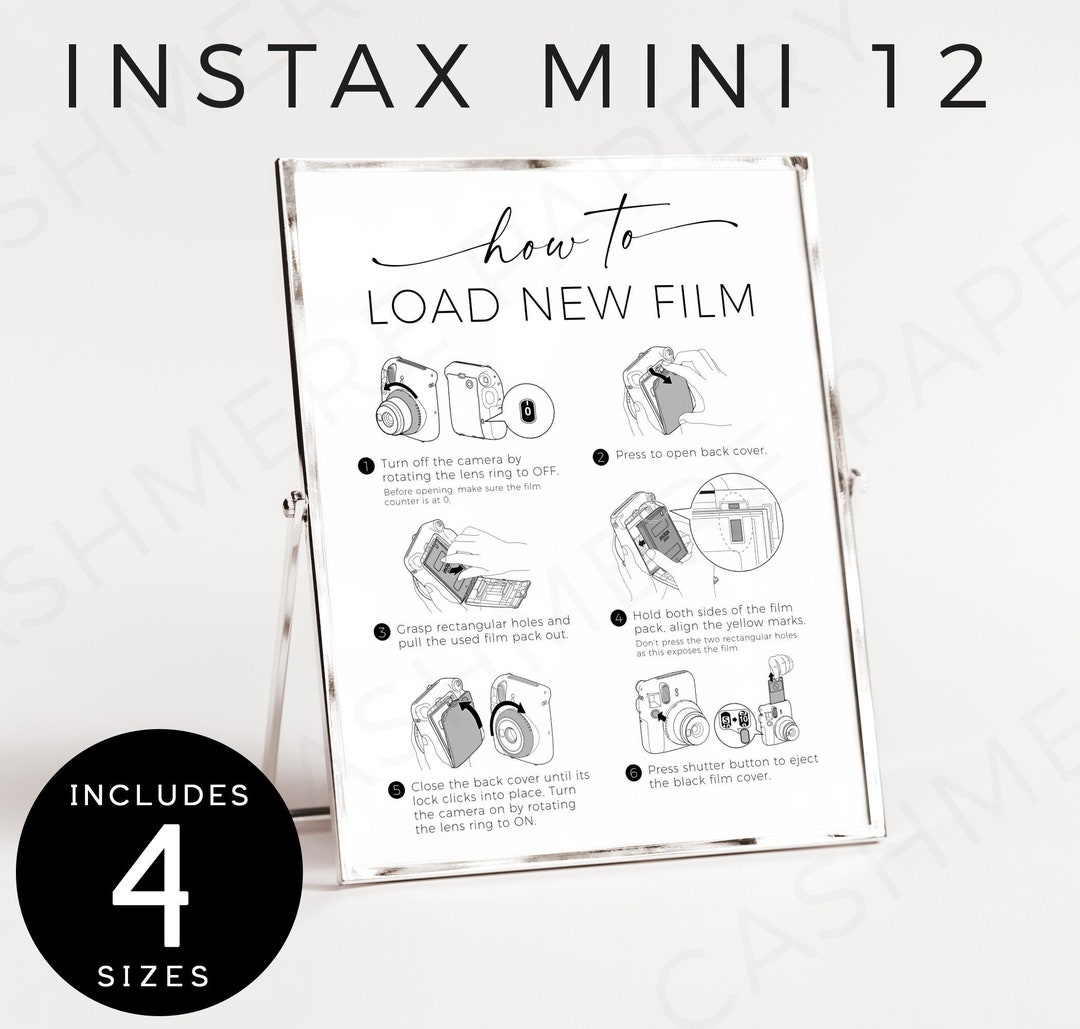 Instax Mini 12 How to Load New Film Instructions Sign, Polaroid Camera