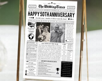 Regalo de 50.º aniversario para padres, plantilla de cartel de periódico de 1976 imprimible, regalo de bodas de 50 años para marido y mujer, Canva