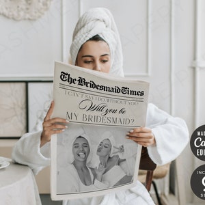 Newspaper Bridesmaid Proposal Bouquet Wrap, Editable Template for Custom Flower Bouquets, Unique Bridesmaid Gifts, Editable canva Newspaper