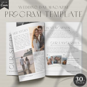 Wedding Magazine Program, 30+ Pages Custom His and Her Story Couple Photos Guests Book Printable Ceremony Timeline Template Canva Download