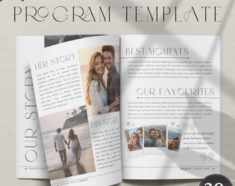 Wedding Magazine Program Template, His & Her Story (Canva Download)