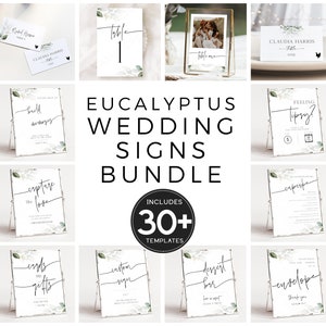Modern Minimalist Wedding Signs Bundle, 30+ Wedding Sign Bundle Monogram, Wedding Sign Bundle Table Numbers, Wedding Sign Bundle Greenery