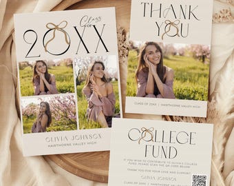 Class of 2026 Graduation Invitation Template, Graduation Thank You Cards, College Fund QR Code Card Bundle, Instant Download, CANVA