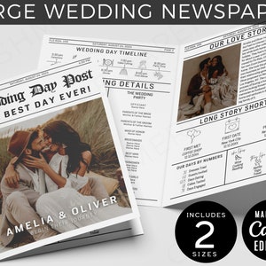 Wedding Newspaper Pdf, Customizable Wedding Newspaper, Large Wedding Newspaper Template, Wedding Reception Newspaper, Instant Download