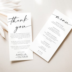 Wedding Menu And Place Cards Set, Minimal Menu Cards Wedding For Place Setting, Thank You And Menu Place Setting Cards, Instant Download
