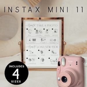 Instax Mini 11 Polaroid Instruction, Editable All-In-One Camera Instruction Signs, How to Take Photo and How to Load New Film Templates DIY