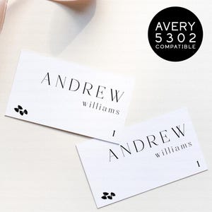 Place cards Template Avery 5302, Modern Wedding Editable Food Icon Placecard, Custom Flat or Tent Fold Table Name & Meal Choice Templett DIY