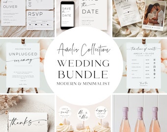 Minimalist Wedding Collection, Modern Wedding Invitation & Stationery Set, Printable Wedding Signs, Instant Digital Download, Templett
