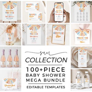 Here Comes the Son Shower Bundle, Custom Sun Theme Invitation Cards and Games Bundle with Answer Keys, Over 100+ DIY CANVA Templates Digital