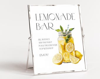 Lemonade Bar Sign Editable Template, Lemonade Bar Sign For Baby Shower, Graduation Lemonade Bar Sign Custom, Instant Download, CANVA