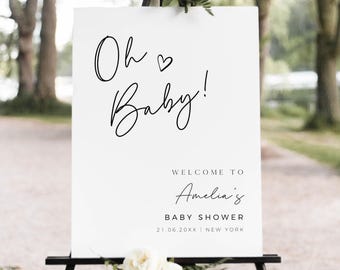 Oh Baby Baby Shower Welcome Sign, Personalized Baby Shower Banner, Neutral Gender Reveal Decor, Minimalist Baby Shower Welcome Sign, CANVA