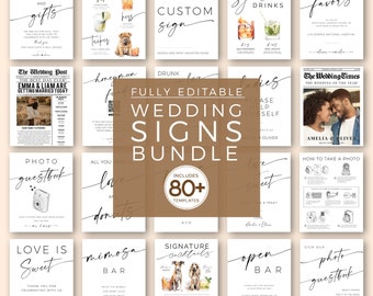 Wedding Pics Sign, Modern Sign Suite Editable Templates, Downloadable Custom Signage Bundle, 80+ Printable Reception Signs