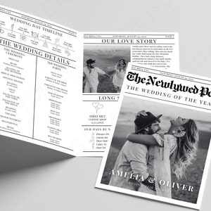 Wedding Newspaper Canva Edit, Folded Large News Paper Program Template, Infographic Photo Invitation DIY Printable Instant Digital Download image 6