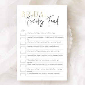 Bridal Shower Family Feud Game, Minimalist Editable Wedding Games Template, Printable Bridal Shower Party, Instant Digital Download, CANVA