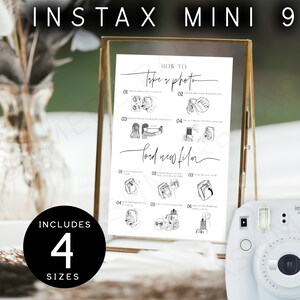 Fujifilm Instax Sign, Mini 9 Camera All-In-One Instructions Sign, How to Take A Photo & Load New Film Signs, Wedding Guestbook DIY Templett