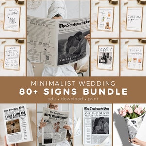 Wedding Signage And Stationery Bundle, Modern Minimalist 80+ Custom Reception Signs Suite Printable, Editable Templates Instant Download DIY