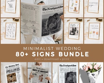 Wedding Signage & Stationery Bundle, 80+ Modern Minimalist Reception Signs Suite, Printable Wedding Invitation and Welcome Sign Collection