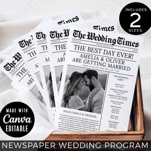 The Newlywed Times 4 Page, Editable Wedding Newspaper Program, Newspaper Wedding Program Template, Printable Wedding Infographic, CANVA