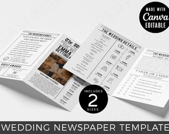 Wedding Newspaper Flyer, Wedding Newspaper Pdf, Wedding Reception Newspaper, Customizable Wedding Newspaper Template, Instant Download