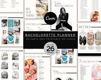 Bachelorette Girls Trip Weekend Party Editable Planner Printable Itinerary Canva Digital Download 26 Pages Customizable