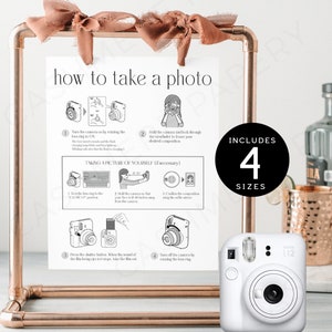 Signs Instax Mini 12 Instructions... Editable Polaroid Wedding Sign, How to Take a Photo Camera Instructions Signage Printable, Templett