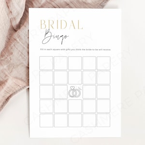 Bridal Bingo Printed Games, Minimalist Gold Editable Bridal Shower BINGO Game Template, Custom Wedding Game Printable Canva Digital Download