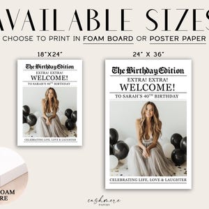 Birthday Newspaper Personalized Welcome Sign, Custom Newspaper Bday Poster Printed Foam Board Decor image 4