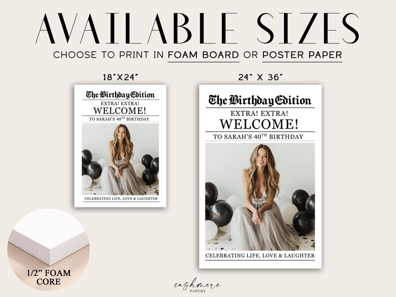 Birthday Newspaper Personalized Welcome Sign, Custom Newspaper Bday Poster Printed Foam Board Decor image 4