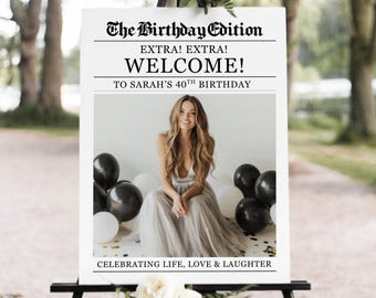 Birthday Newspaper Template, Editable Canva Newspaper, Printable Birthday Poster, Personalized Newspaper Sign, Newspaper Welcome Sign, CANVA