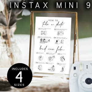 Instax Mini 9 Camera All-In-One Instructions Sign, How to Take A Photo | Load New Film Signs, Wedding Guestbook Templett, 4 Sizes, SPM12