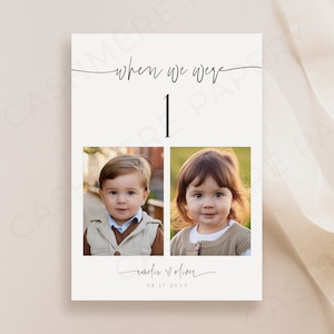 Table Numbers Wedding Mom & Dad Baby Photos, Minimalist Wedding When We Were Childhood Ages Custom Photo Table Number Signs, Templett