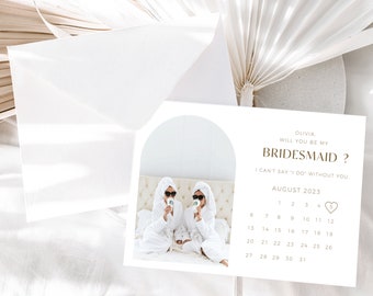Bridesmaid Proposal Cards Letterpress Template, Editable Bridesmaid Proposal Photo Card, Modern Bridesmaid Proposal Card, Digital Download