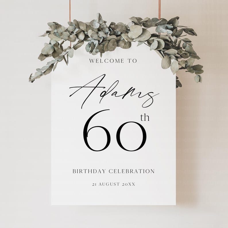 60th Sign 60th Birthday Welcome Sign for Man, Black & White Milestone Party Sign ...