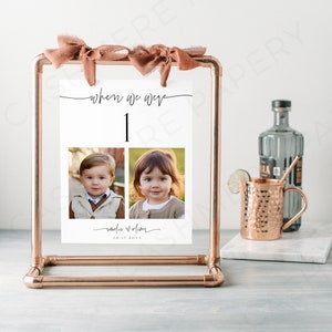 Wedding Table Numbers with Baby Pictures, Editable When We Were Childhood Ages Photo Table Number Signs, Templett DIY Digital Download SPM09