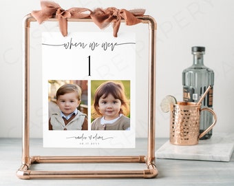 Wedding Table Numbers with Baby Pictures, Editable When We Were Childhood Ages Photo Table Number Signs, Templett DIY Digital Download SPM09