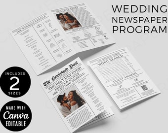 Wedding Itinerary Newspaper Template | Canva Editable Infographic Program Foldable | Printable Invitation Ceremony Timeline Photo Templates