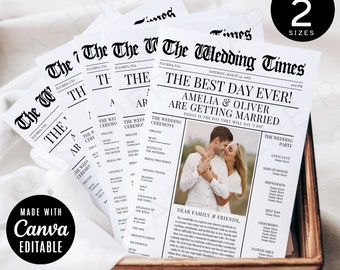 Modern Wedding Program Newspaper Fan, Canva Editable Itinerary Templates, Infographic Ceremony Timeline Printable, Instant Digital Download