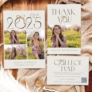 Graduation 2025 Bundle Canva Invitation, Class of 2025 Graduation Announcement Bundle, Graduation College Fund QR Card, Graduation Thank You