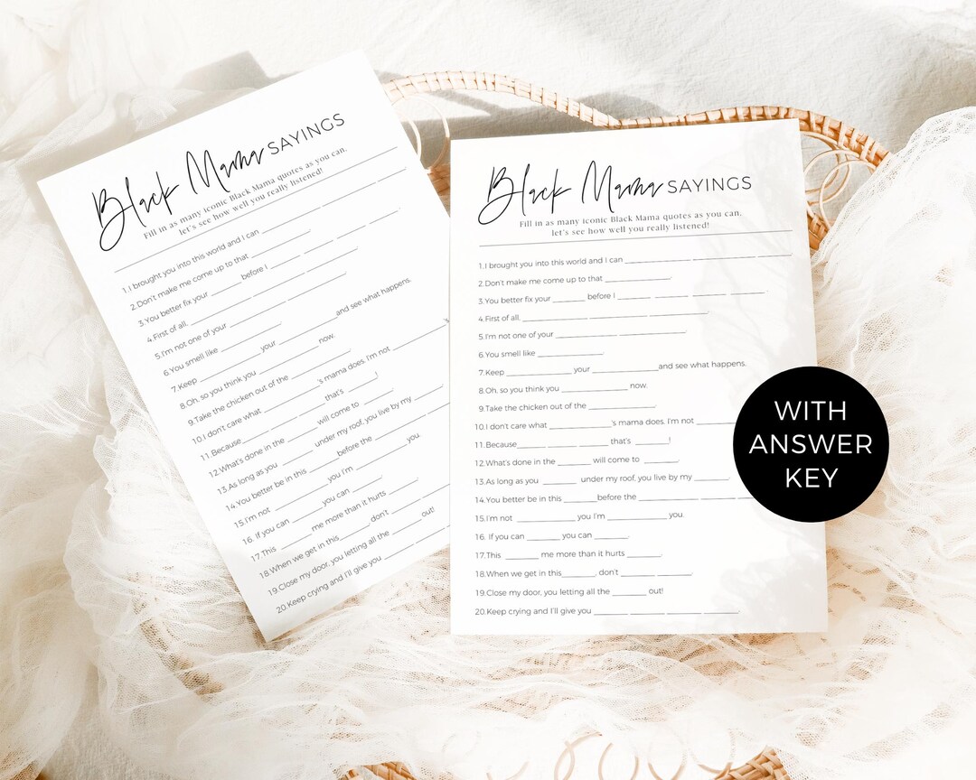 Printable Black Mom Sayings Baby Shower Game Bingo, Black Mama