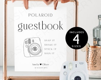 Boho Polaroid Sign Wedding, Editable Photo Guest Book Download, Instax Mini 9 Guestbook Snap It Shake It Stick It Signs, Printable Templett