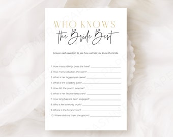 Who Knows The Bride And Groom Best, How Well Do You Know the Bride Bridal Shower Game Template, Printable Wedding Party Quiz Games, CANVA