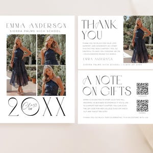 Grad Invite Bundle Graduation Thank You Card, Graduation Photo Card, Thank You Template Minimalist Graduation Qr Code Cards For Gifts, CANVA