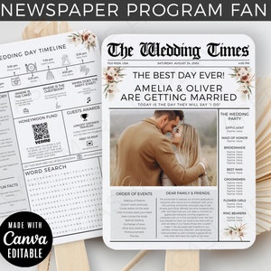 Wedding Program Fan Template, Editable Boho Wedding Day Timeline, Custom Fans for Wedding, Modern Ceremony Fans Printable, DIY Download