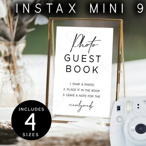 Instax Mini 9 Photo Guest Book Sign, Editable Wedding Polaroid Camera Sign Template Printable Guestbook Table Sign Digital Download Templett