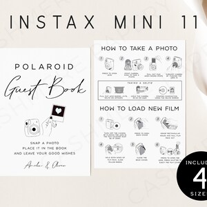 Editable Instax Mini 11 Instructions, Wedding Photo Guest Book Sign Printable Template, Polaroid Guestbook and Camera All-In-One Signs SPM12